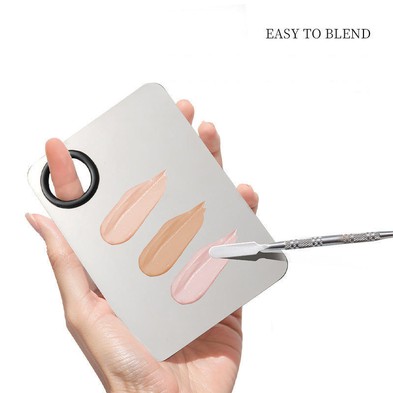 Stainless Steel Cosmetic Makeup Palette, Professional Cosmetic Mixing Makeup Palette Spatula Makeup Artist Tool, Beauty Salon Color Cream Mixing Palette With A Spatula Makeup Nail Art Palette-ba7f79f7fef124a3939a3c43f18e0a8f