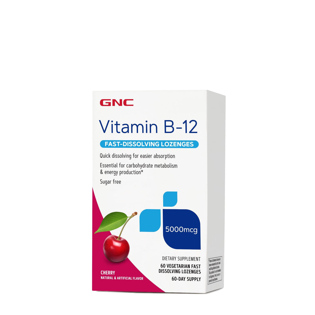 GNC Vitamin B-12 5000 mcg Lozenges, Cherry, 60 Count (Best By 3/2027)-GNC Vitamin B-12 5000 mcg Lozenges, Cherry, 60 Count (Best By 3/2027)