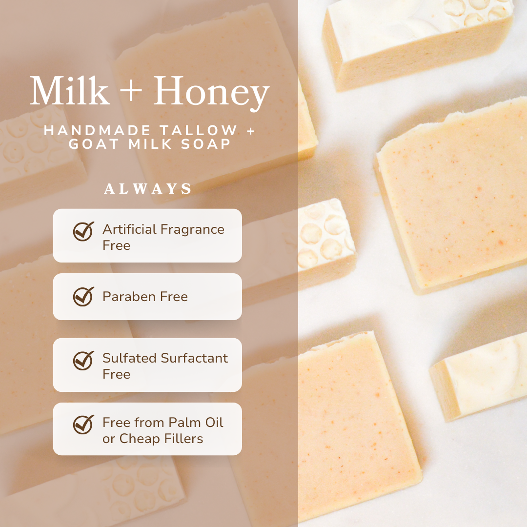 Milk + Honey Fragrance Free Handmade Tallow and Goat Milk Soap Bar-Milk + Honey Fragrance Free Handmade Tallow and Goat Milk Soap Bar