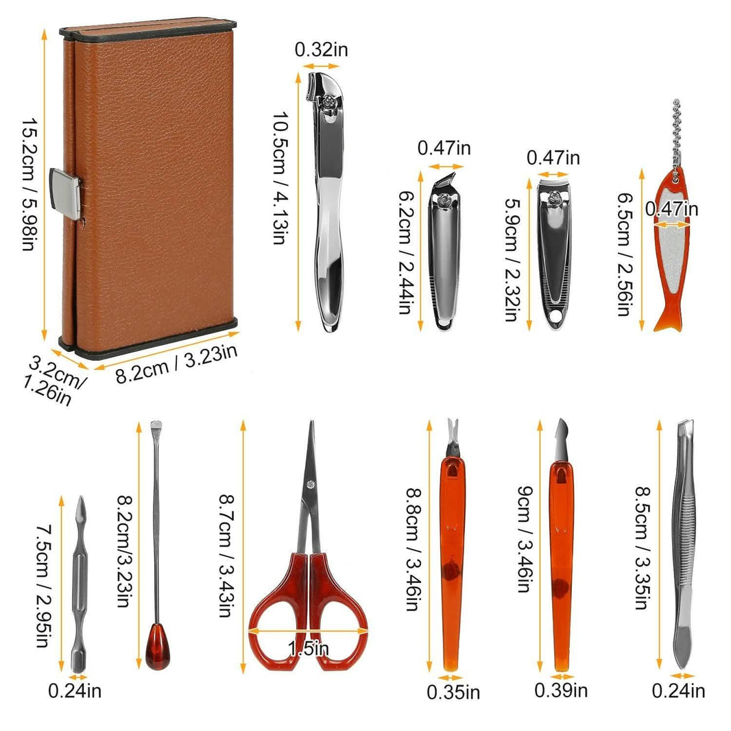 10-Piece: Pedicure, Manicure and Grooming Kit with Leather Case-10-Piece: Pedicure, Manicure and Grooming Kit with Leather Case