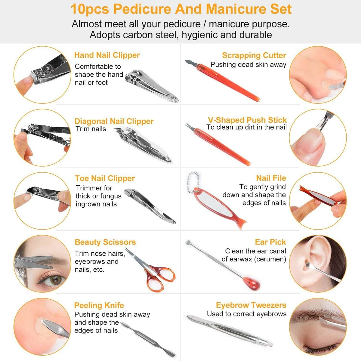 10-Piece: Pedicure, Manicure and Grooming Kit with Leather Case-10-Piece: Pedicure, Manicure and Grooming Kit with Leather Case