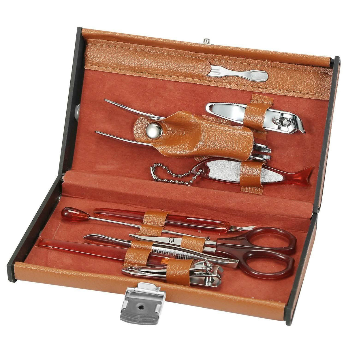 10-Piece: Pedicure, Manicure and Grooming Kit with Leather Case-10-Piece: Pedicure, Manicure and Grooming Kit with Leather Case