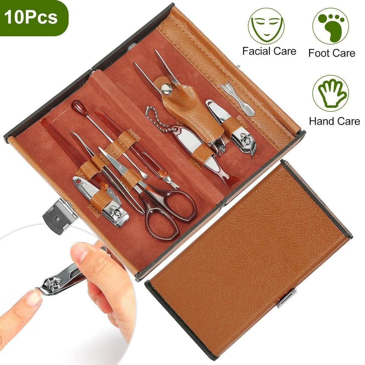 10-Piece: Pedicure, Manicure and Grooming Kit with Leather Case-10-Piece: Pedicure, Manicure and Grooming Kit with Leather Case