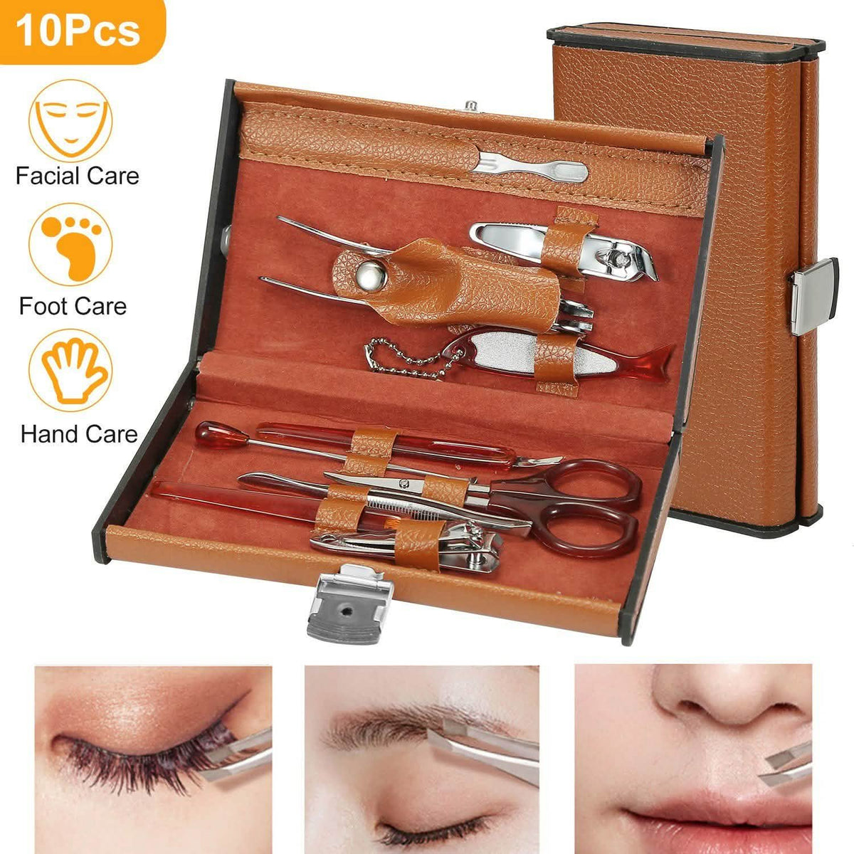 10-Piece: Pedicure, Manicure and Grooming Kit with Leather Case-10-Piece: Pedicure, Manicure and Grooming Kit with Leather Case