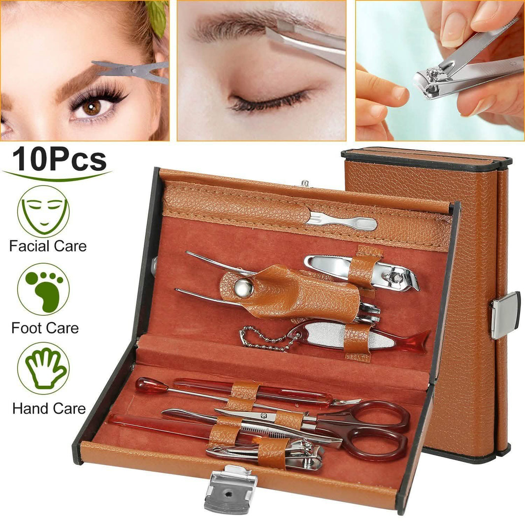 10-Piece: Pedicure, Manicure and Grooming Kit with Leather Case-10-Piece: Pedicure, Manicure and Grooming Kit with Leather Case