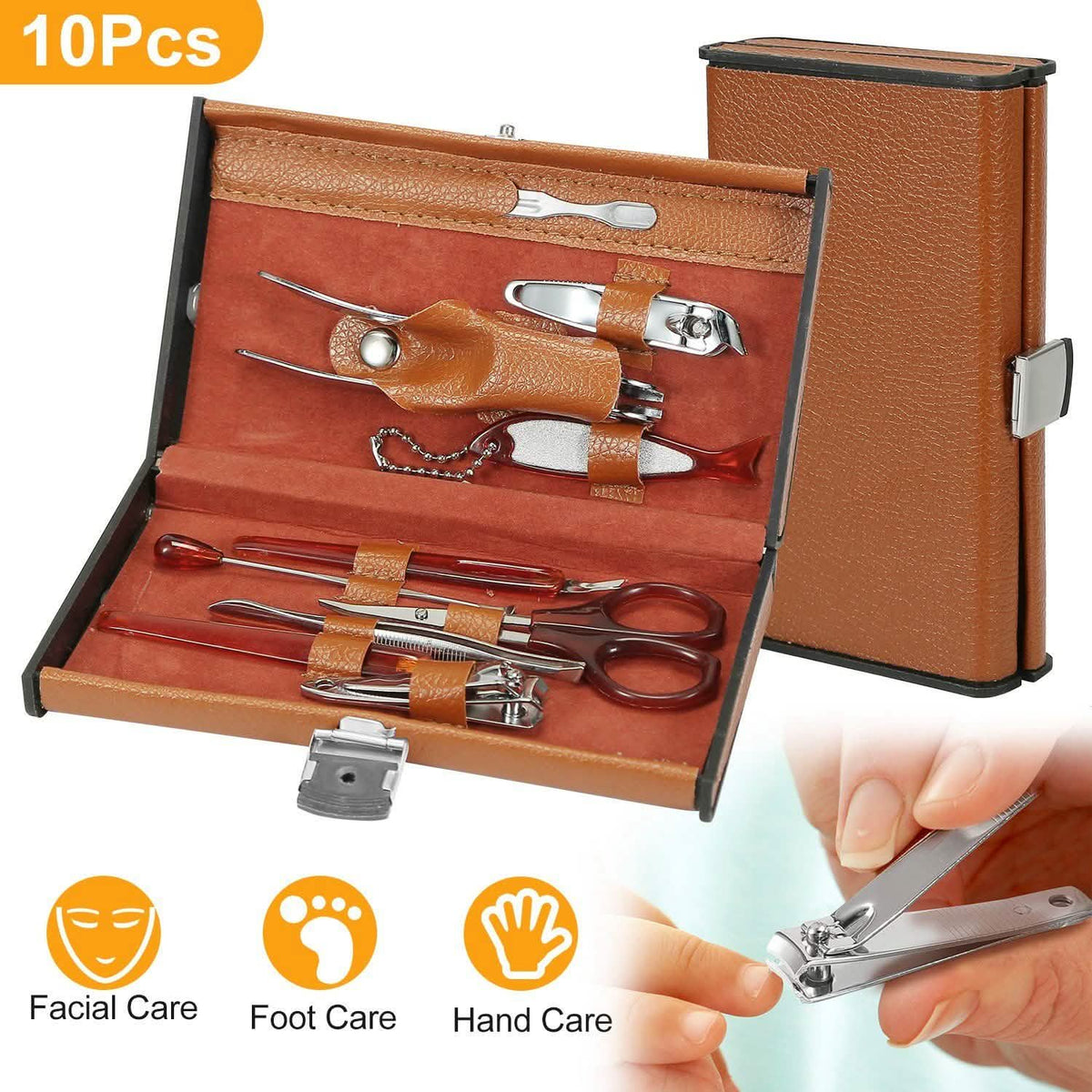 10-Piece: Pedicure, Manicure and Grooming Kit with Leather Case-10-Piece: Pedicure, Manicure and Grooming Kit with Leather Case