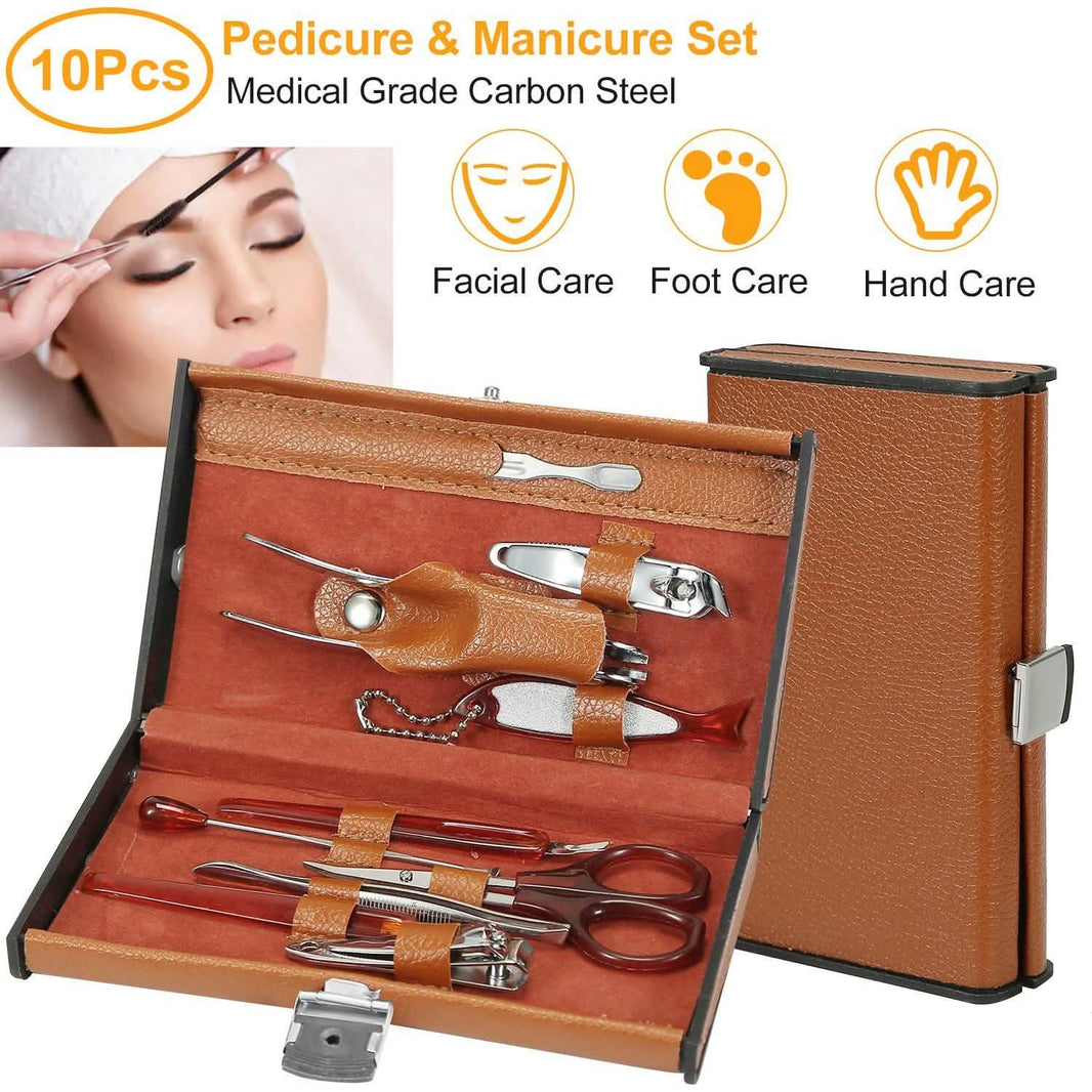 10-Piece: Pedicure, Manicure and Grooming Kit with Leather Case-10-Piece: Pedicure, Manicure and Grooming Kit with Leather Case