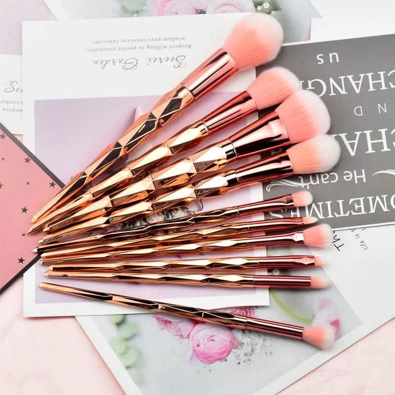10-Piece: Unicorn Makeup Brush Rose Gold Diamond Handle Set-10-Piece: Unicorn Makeup Brush Rose Gold Diamond Handle Set