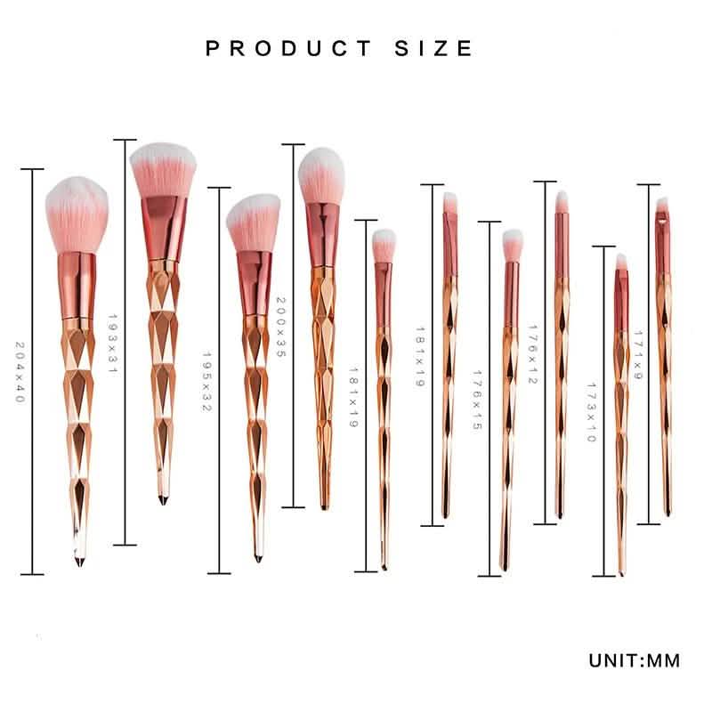 10-Piece: Unicorn Makeup Brush Rose Gold Diamond Handle Set-10-Piece: Unicorn Makeup Brush Rose Gold Diamond Handle Set