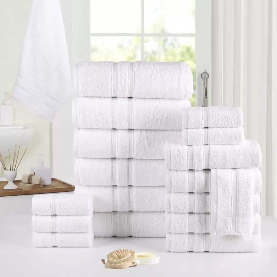 18-Piece: Bibb Home Zero Twist Egyptian Cotton Towel Set-18-Piece: Bibb Home Zero Twist Egyptian Cotton Towel Set