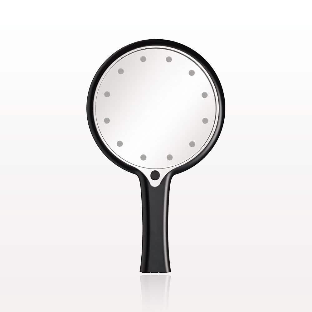 12 LED Lighted Hand Held Cosmetic Mirror, Black-12 LED Lighted Hand Held Cosmetic Mirror, Black
