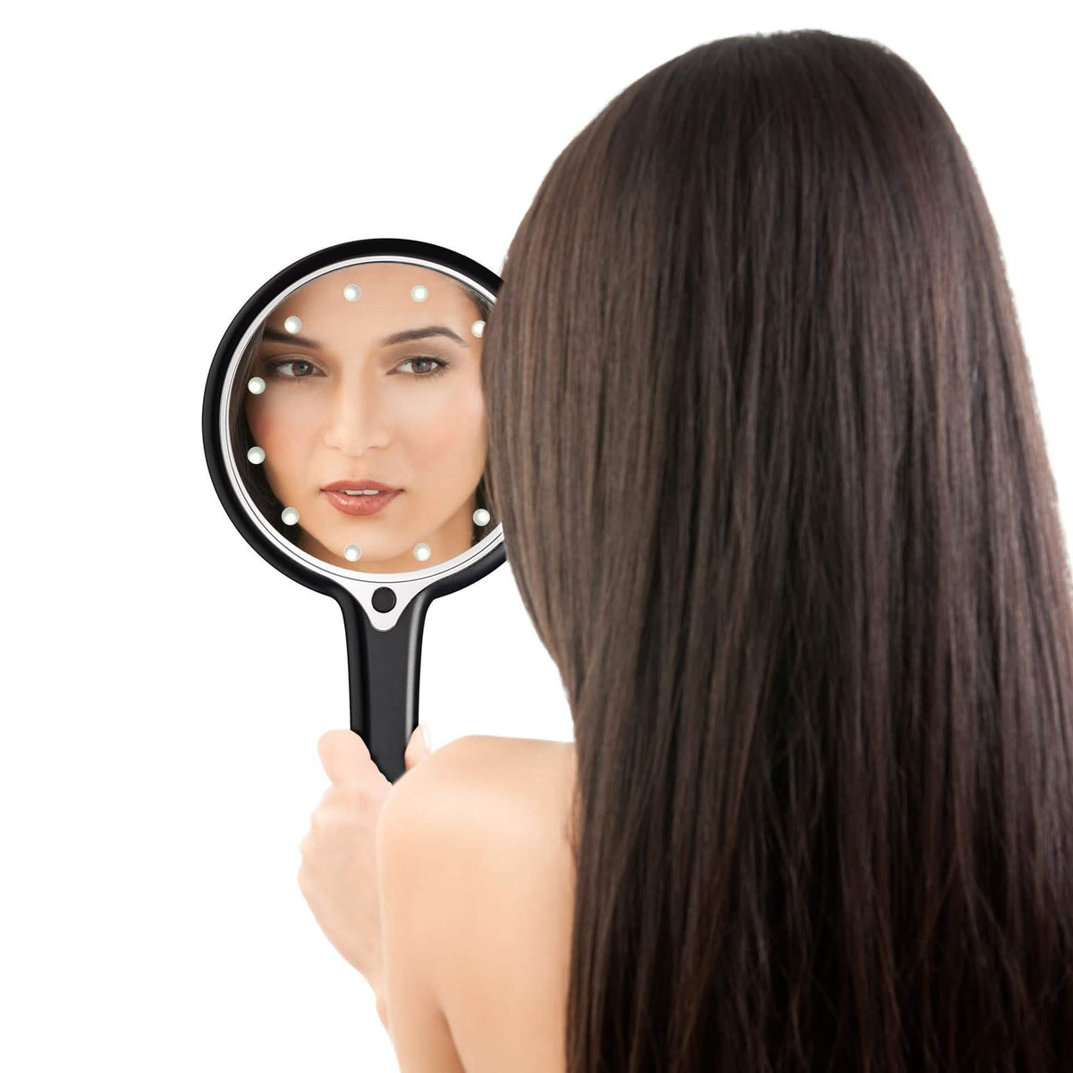 12 LED Lighted Hand Held Cosmetic Mirror, Black-12 LED Lighted Hand Held Cosmetic Mirror, Black