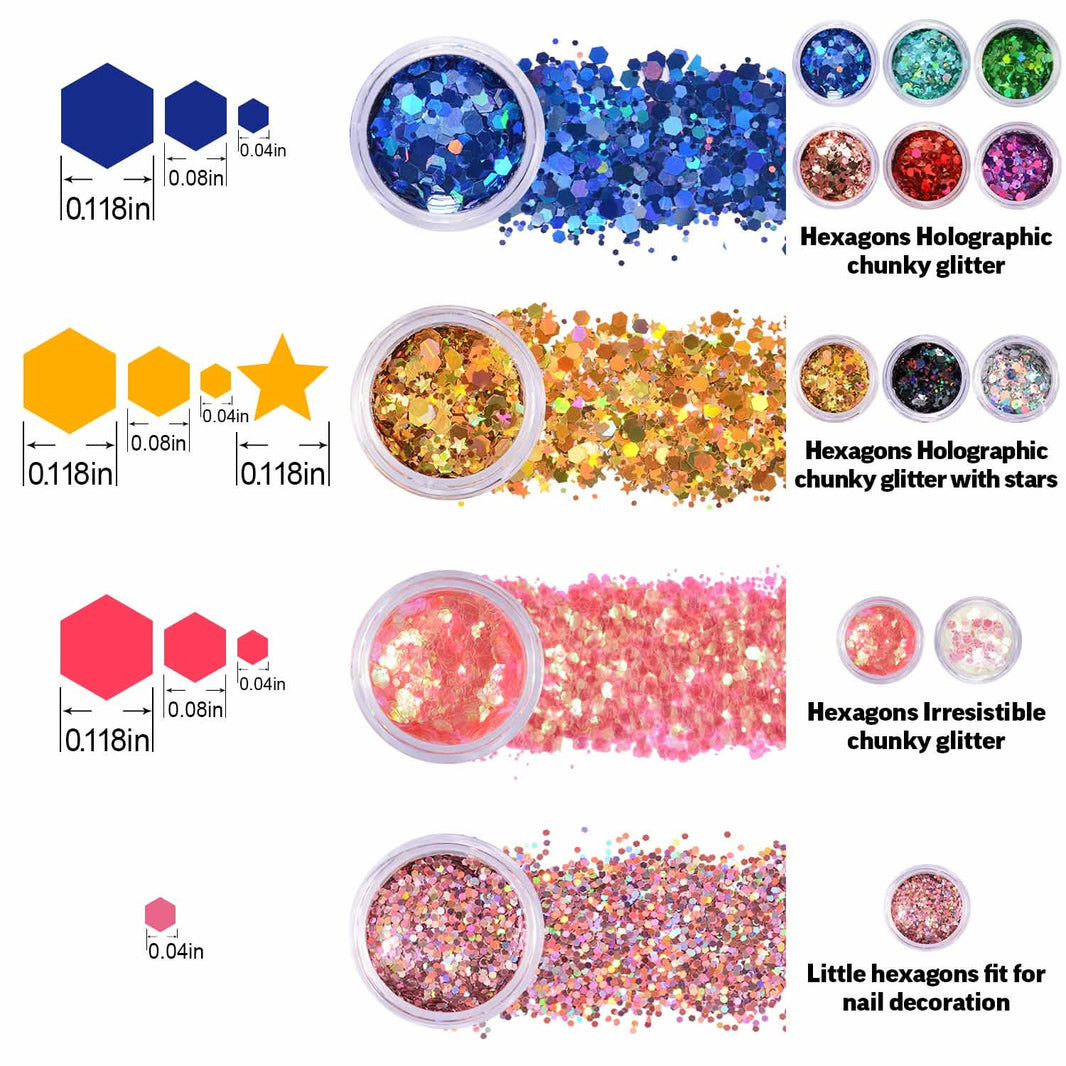 12-Piece: Holographic Chunky Glitters-12-Piece: Holographic Chunky Glitters