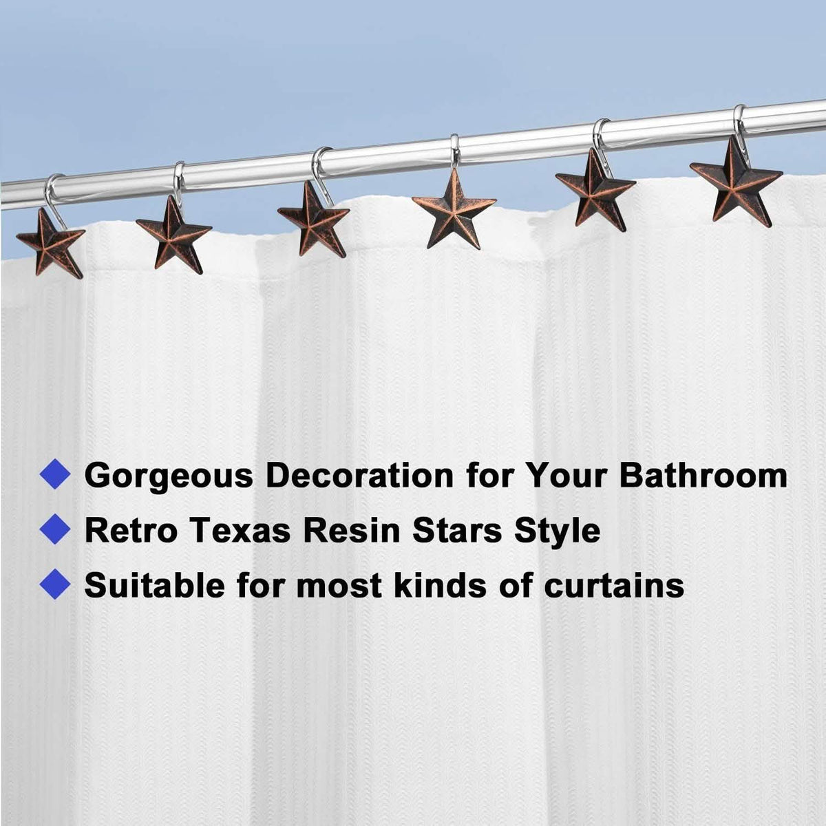 12-Pieces: Anti-Rust Star Decorative Shower Curtain Hooks-12-Pieces: Anti-Rust Star Decorative Shower Curtain Hooks