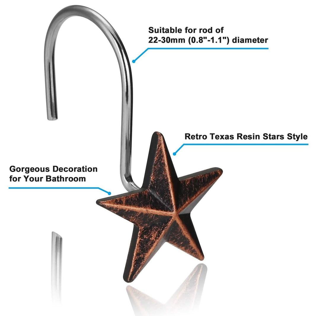 12-Pieces: Anti-Rust Star Decorative Shower Curtain Hooks-12-Pieces: Anti-Rust Star Decorative Shower Curtain Hooks