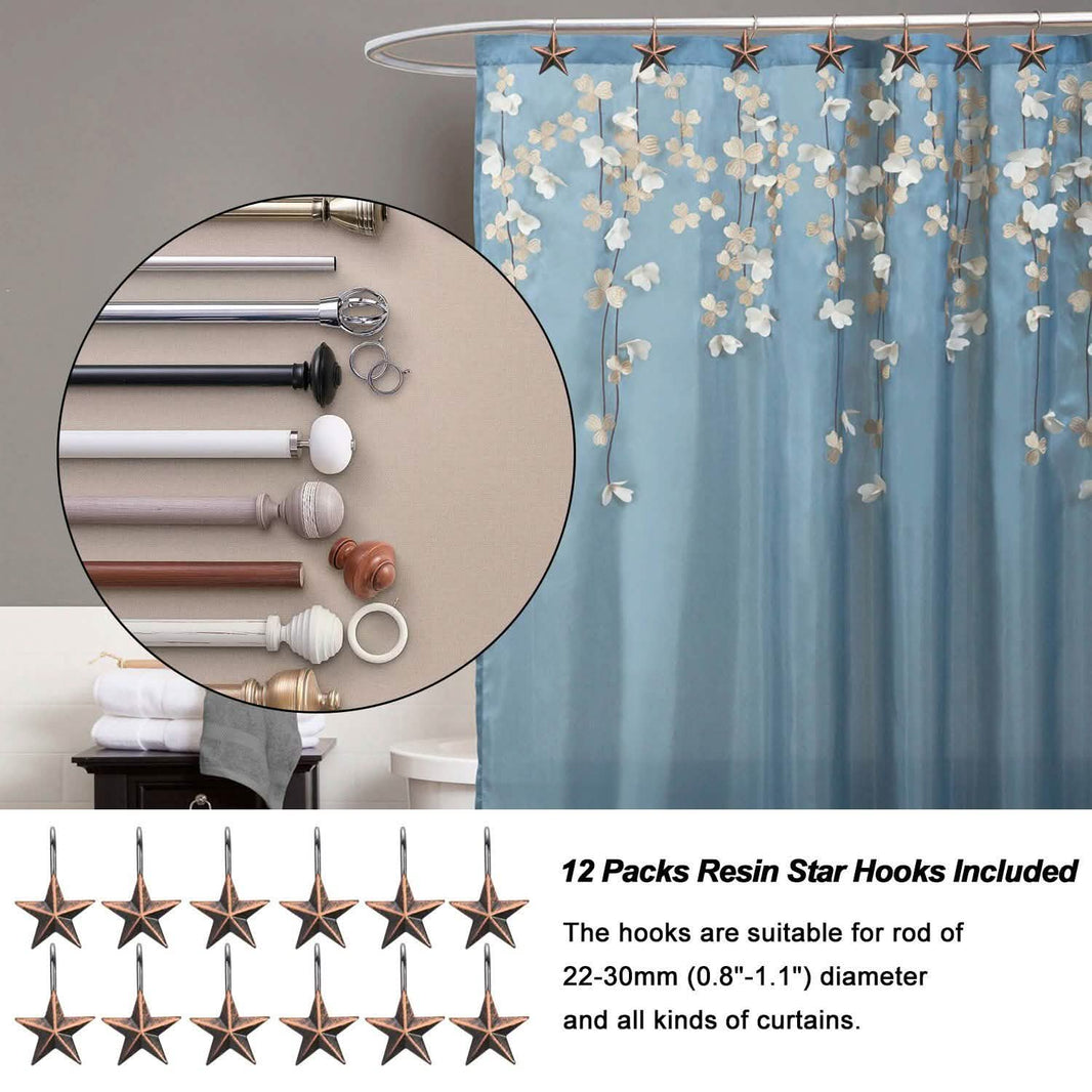 12-Pieces: Anti-Rust Star Decorative Shower Curtain Hooks-12-Pieces: Anti-Rust Star Decorative Shower Curtain Hooks