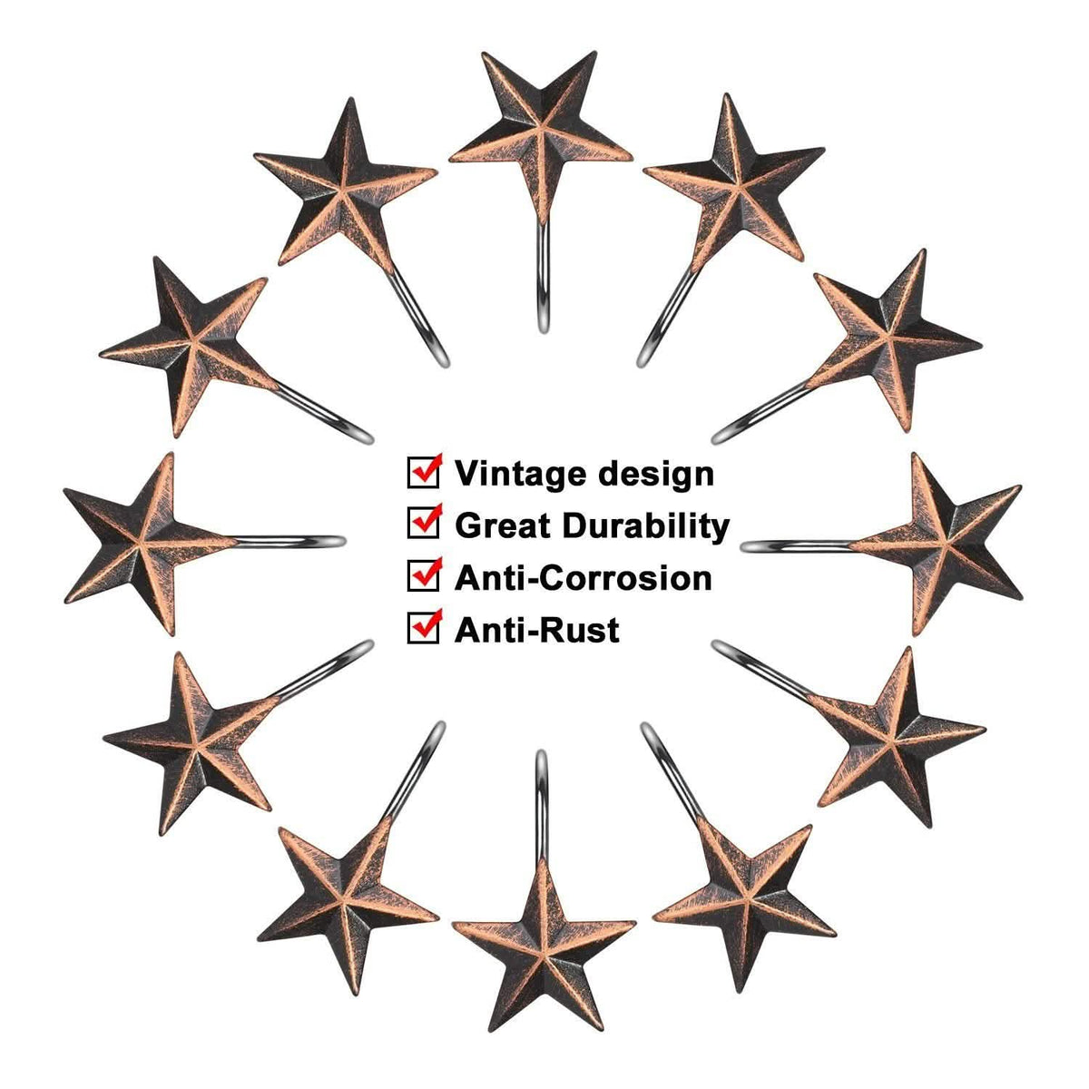 12-Pieces: Anti-Rust Star Decorative Shower Curtain Hooks-12-Pieces: Anti-Rust Star Decorative Shower Curtain Hooks
