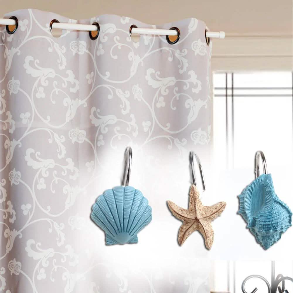 12-Pieces: Seashell Shower Curtain Hooks Bathroom Beach Shell-12-Pieces: Seashell Shower Curtain Hooks Bathroom Beach Shell