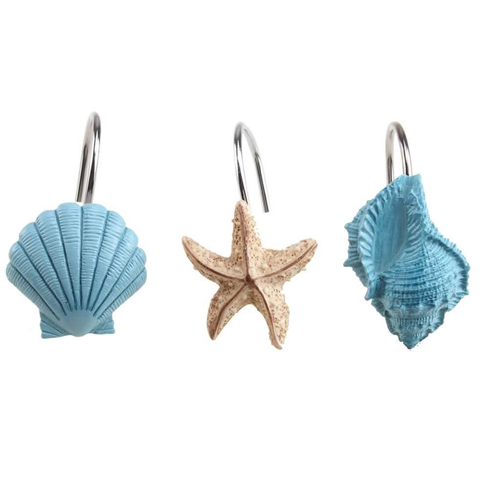 12-Pieces: Seashell Shower Curtain Hooks Bathroom Beach Shell-12-Pieces: Seashell Shower Curtain Hooks Bathroom Beach Shell
