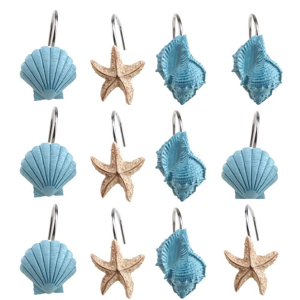 12-Pieces: Seashell Shower Curtain Hooks Bathroom Beach Shell-12-Pieces: Seashell Shower Curtain Hooks Bathroom Beach Shell