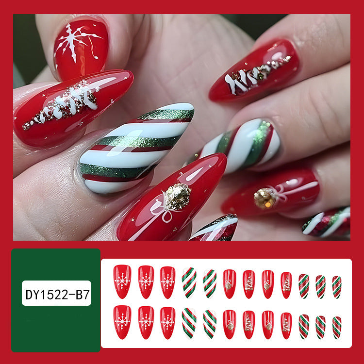 24pcs Christmas False Nails Hat Striped Snowflake Nail Art Stickers For Parties Dances Or Holiday Wear-1632feb2bce69447f6aca5c3c500b9da