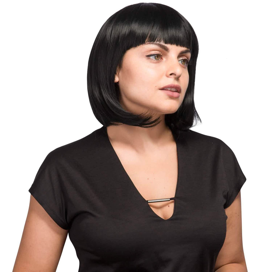 13 Inches Straight Heat Resistant Short Bob Full Hair Wigs with Flat Bangs-13 Inches Straight Heat Resistant Short Bob Full Hair Wigs with Flat Bangs