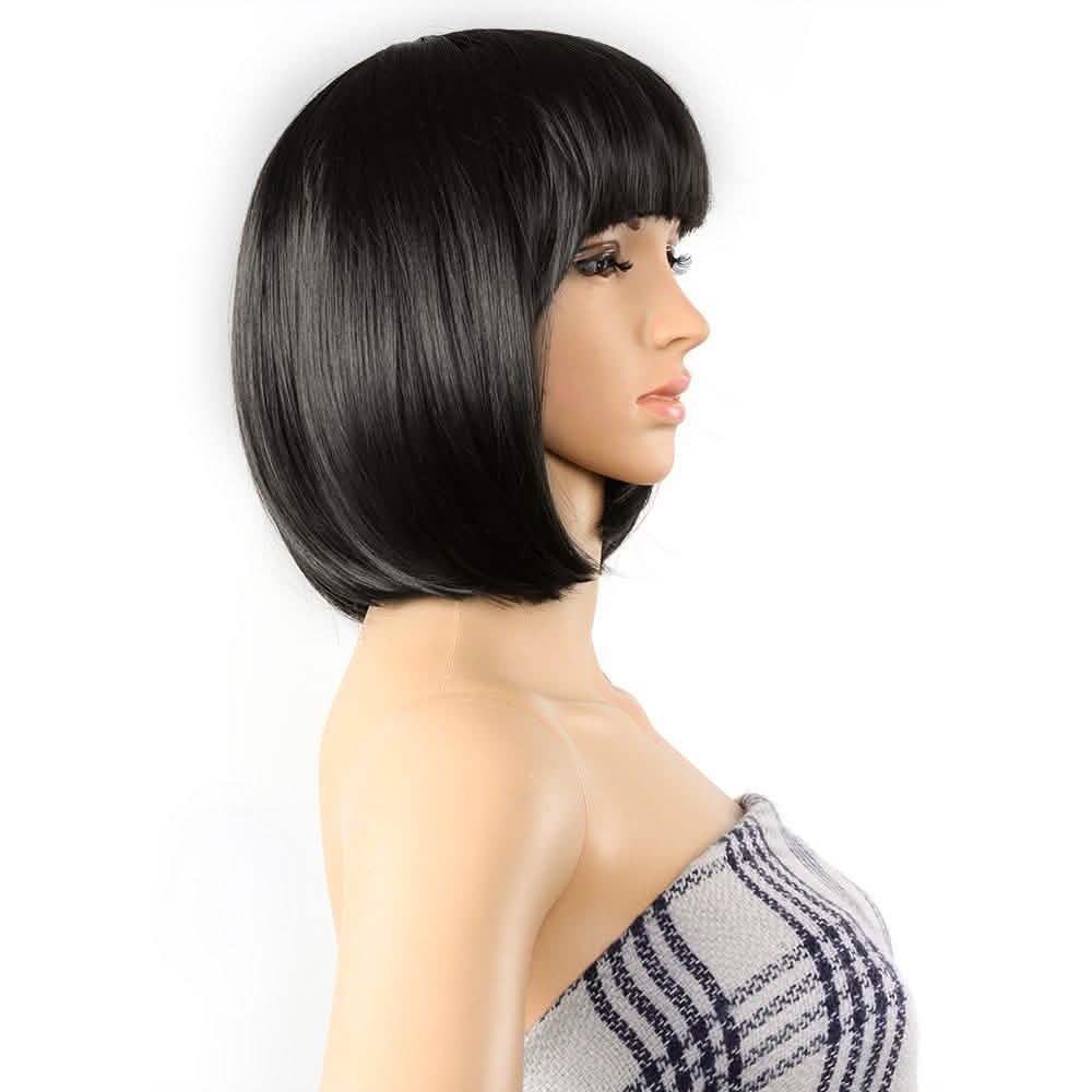 13 Inches Straight Heat Resistant Short Bob Full Hair Wigs with Flat Bangs-13 Inches Straight Heat Resistant Short Bob Full Hair Wigs with Flat Bangs