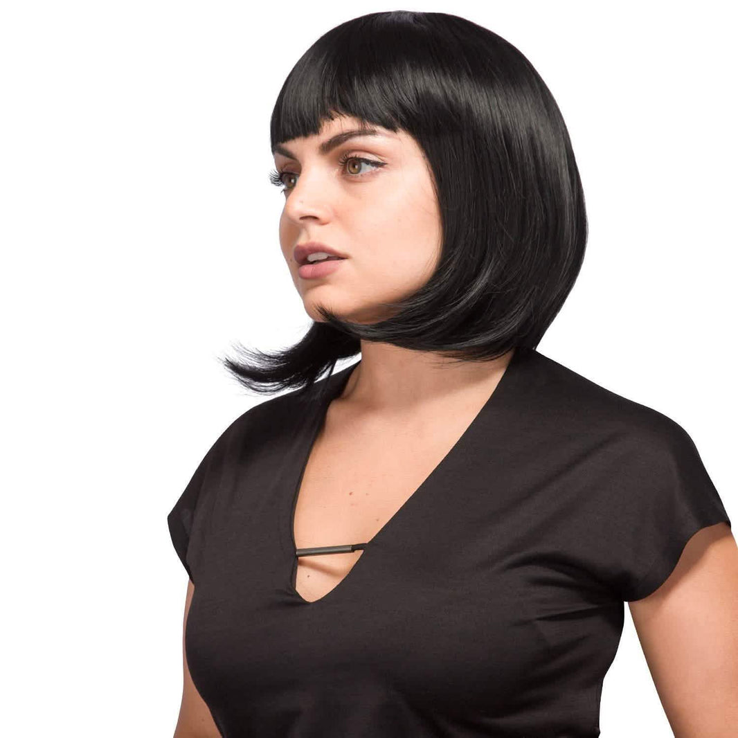 13 Inches Straight Heat Resistant Short Bob Full Hair Wigs with Flat Bangs-13 Inches Straight Heat Resistant Short Bob Full Hair Wigs with Flat Bangs