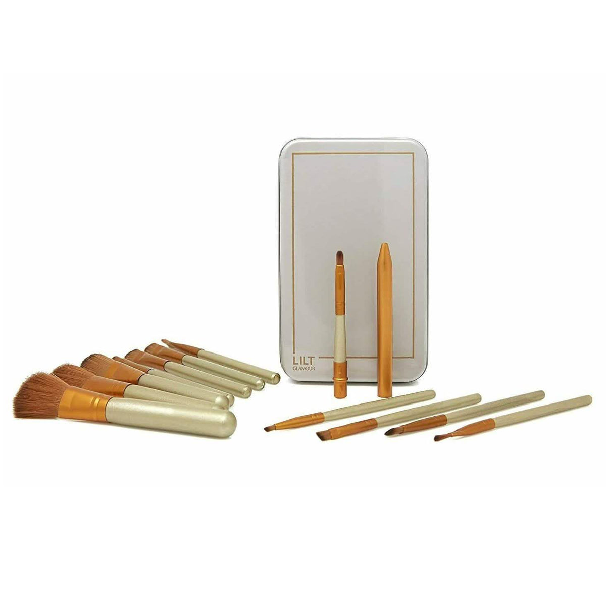 13-Piece: Lilt Beauty Makeup Brush Set with Brass Box-13-Piece: Lilt Beauty Makeup Brush Set with Brass Box