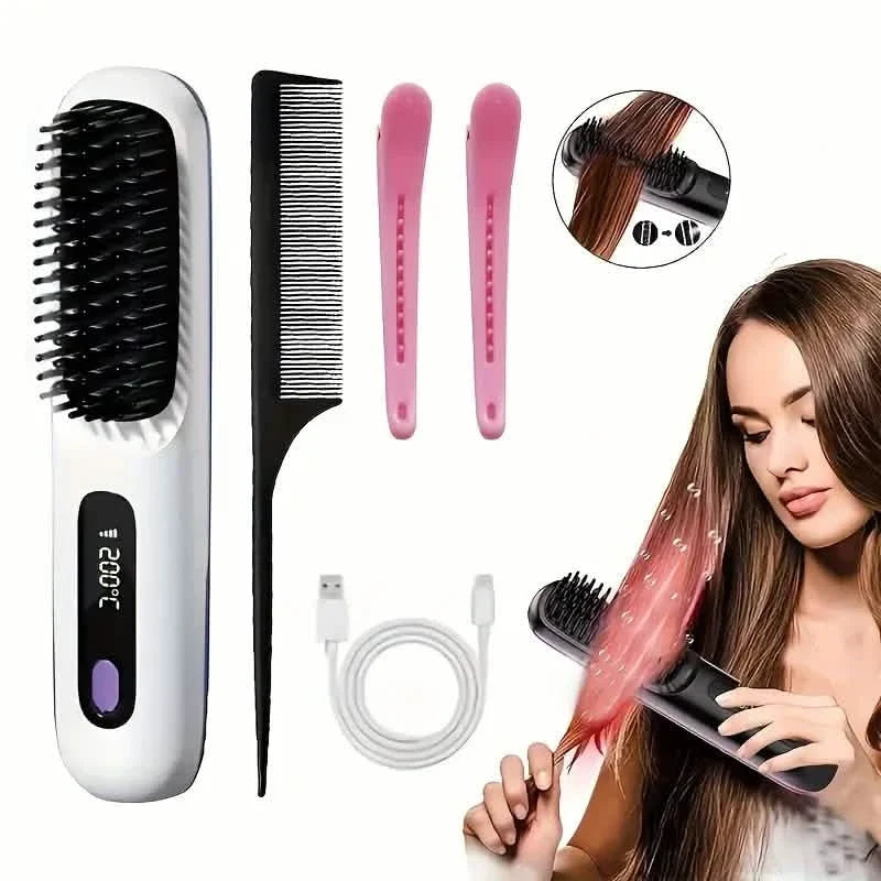 Portable Wireless Hair Straightener Comb – USB Rechargeable, 3-Speed, Negative Ion-Portable Wireless Hair Straightener Comb – USB Rechargeable, 3-Speed, Negative Ion