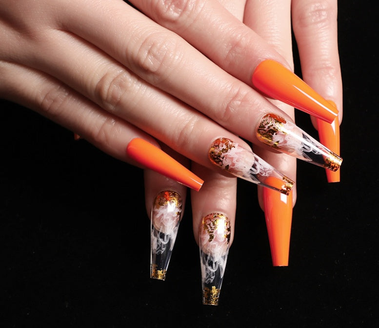 European And American Ballet A Type Art Orange Red Smoke Pattern Fake Nail Patch Box-def1457cab87582c7f593c33222e7b39