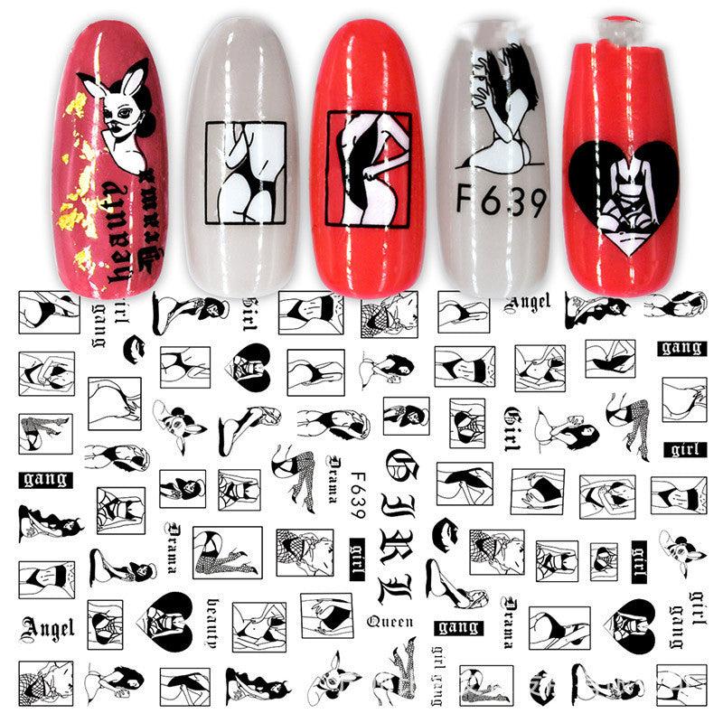 Cross-Border Nail Stickers New Japanese European And American 3D Hot Stamping Full Stickers Black And White Rose Heart-Shaped Ink Nail Decals-1254cc207e3d7f480406fb47103df6b0