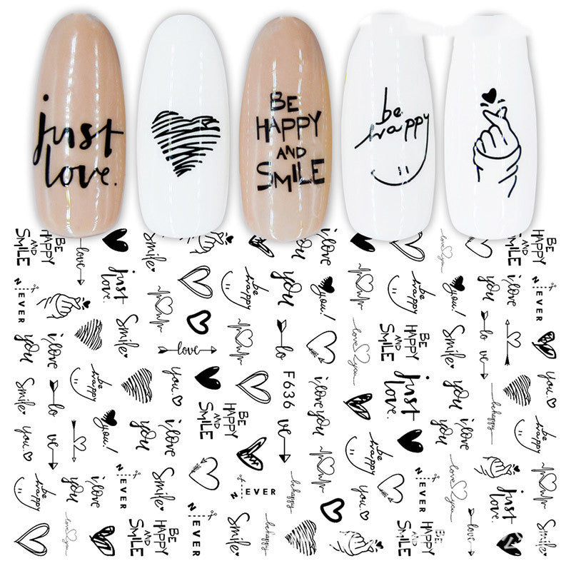 Cross-Border Nail Stickers New Japanese European And American 3D Hot Stamping Full Stickers Black And White Rose Heart-Shaped Ink Nail Decals-ef22af078012e45627eec502e2660da2