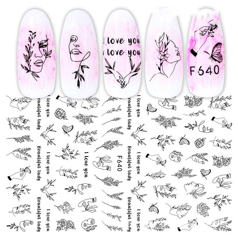 Cross-Border Nail Stickers New Japanese European And American 3D Hot Stamping Full Stickers Black And White Rose Heart-Shaped Ink Nail Decals-91f5f12ccc2ba99f8a3ef95f3585687a