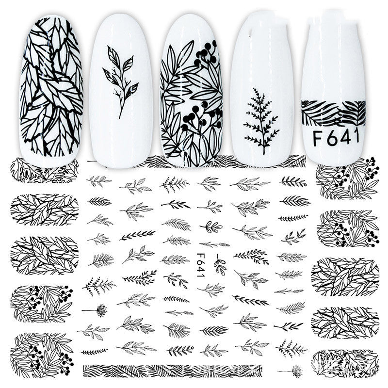Cross-Border Nail Stickers New Japanese European And American 3D Hot Stamping Full Stickers Black And White Rose Heart-Shaped Ink Nail Decals-4baccdf378aa03e4549e365ebedb1217