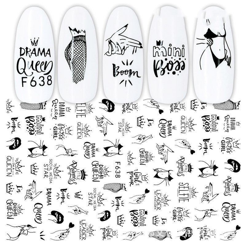 Cross-Border Nail Stickers New Japanese European And American 3D Hot Stamping Full Stickers Black And White Rose Heart-Shaped Ink Nail Decals-1f2c3a3e75c421fb68759111b14ee8ae