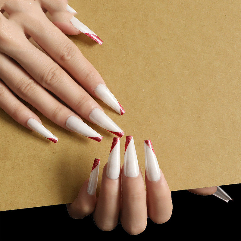 Wearing Nails, Rose Gold And Beveled Edge French Manicure, Long Ballet Nails, Fake Nails, Finished Products, Boxed-5261a0b0681bb3ecb1c526ff9513298c