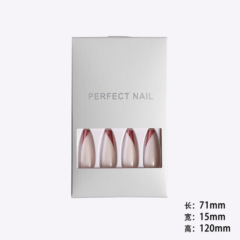 Wearing Nails, Rose Gold And Beveled Edge French Manicure, Long Ballet Nails, Fake Nails, Finished Products, Boxed-240d20bee50e7e6a2954f623c9af2c74
