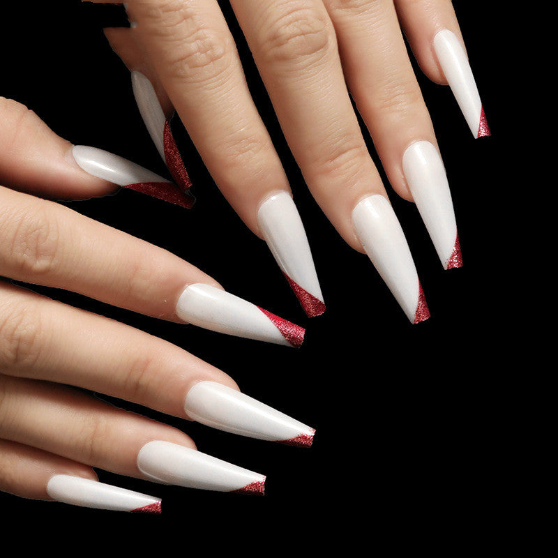 Wearing Nails, Rose Gold And Beveled Edge French Manicure, Long Ballet Nails, Fake Nails, Finished Products, Boxed-11ea2a9be70a134c62555af073afcfe1