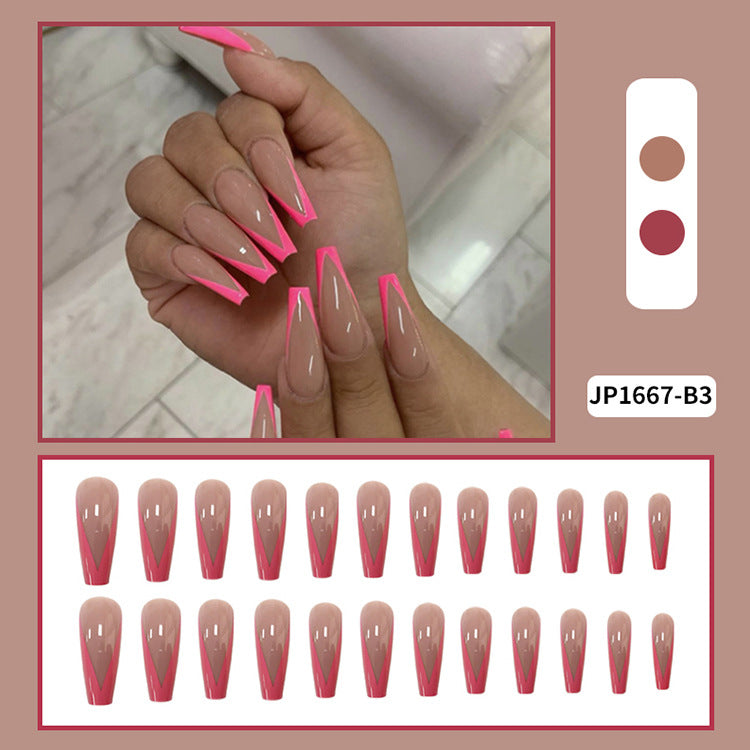 Extra-long Meat Powder Pink Ballet Nail Nail Patch Removable Wearable Nail-890354d2fe9ced00ceec41efc6dc9926