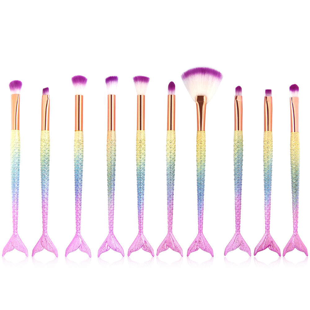 10 Mermaid Makeup Brushes Colorful Fish Scales Eye Brushes Beauty Tools-6e75f930a44b080bd6714bedb6d5d110