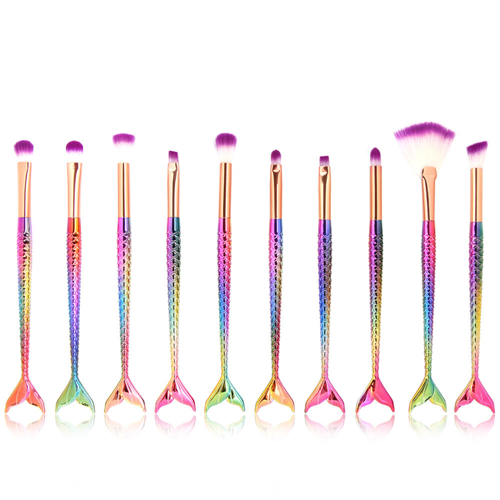 10 Mermaid Makeup Brushes Colorful Fish Scales Eye Brushes Beauty Tools-ae1a3bea0c4627754be7506c3d495c81