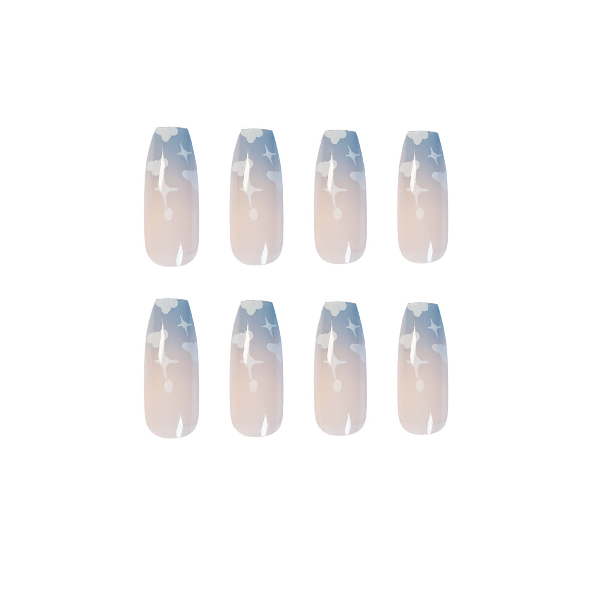 Gray Blue Cotton Cloud Wearing Nail Finished Soft Nail Fake Nail Patch Removable-1c55743a73a5d9f3c1646446a604b080