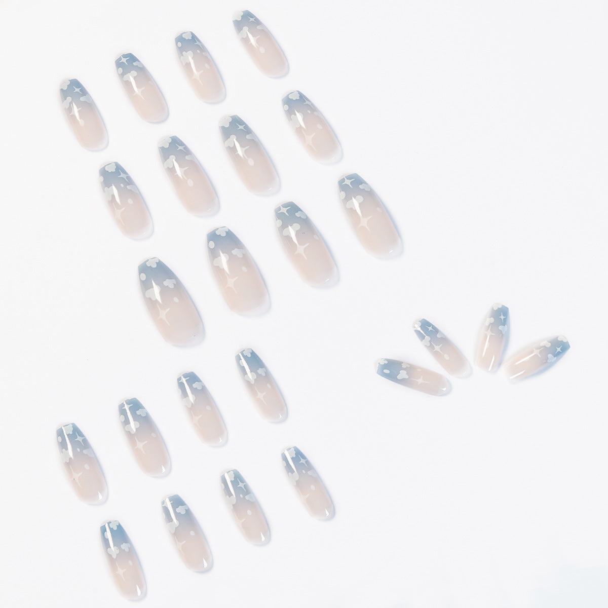 Gray Blue Cotton Cloud Wearing Nail Finished Soft Nail Fake Nail Patch Removable-df71e1210e72d4c28cdc4153caaa7ed2