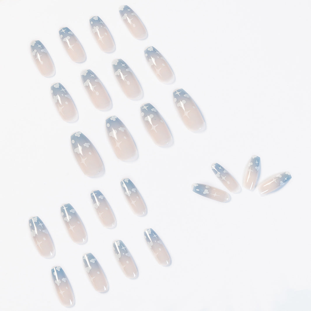 Gray Blue Cotton Cloud Wearing Nail Finished Soft Nail Fake Nail Patch Removable-df71e1210e72d4c28cdc4153caaa7ed2