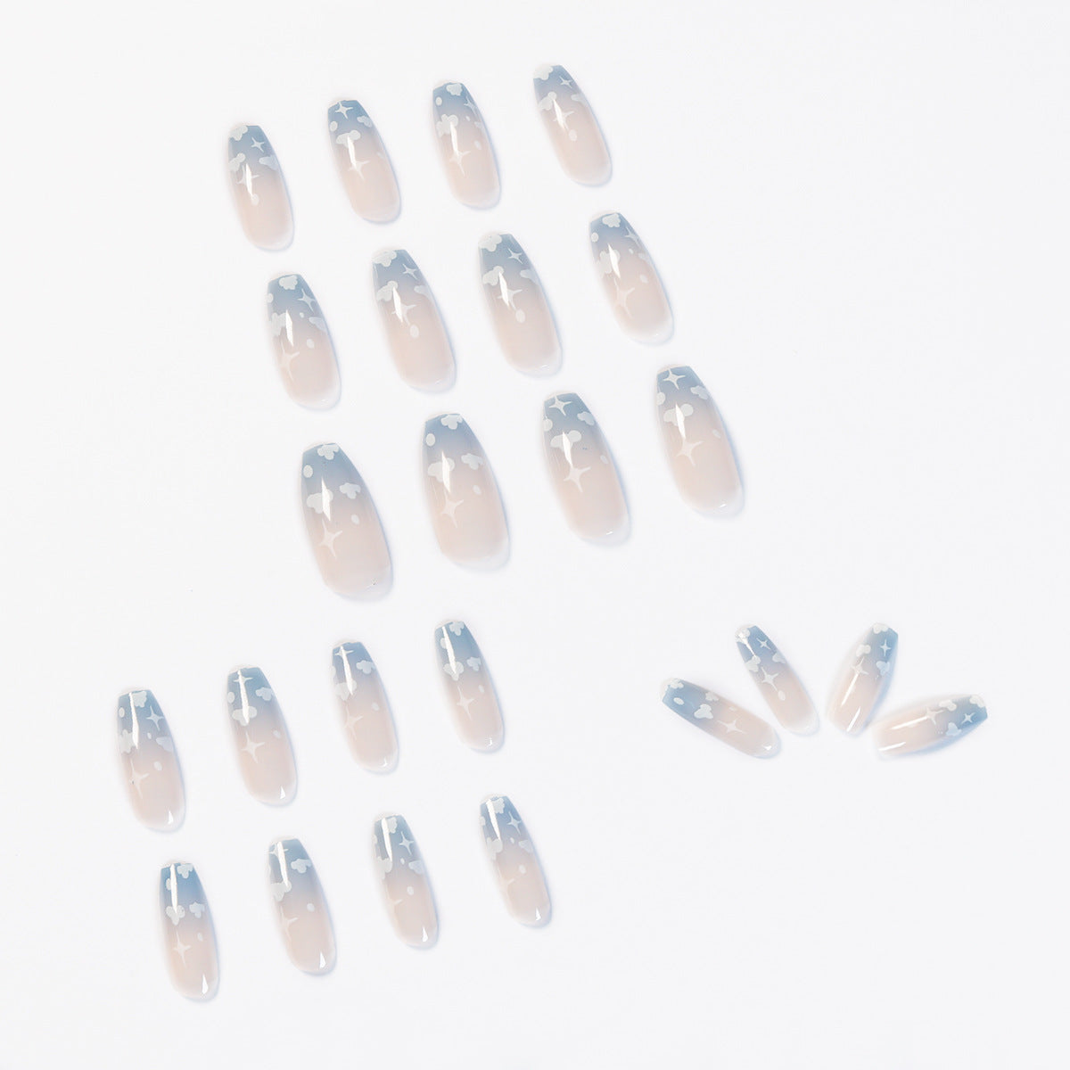 Gray Blue Cotton Cloud Wearing Nail Finished Soft Nail Fake Nail Patch Removable-d01bbdca354fabcd65aa35bfaed84843
