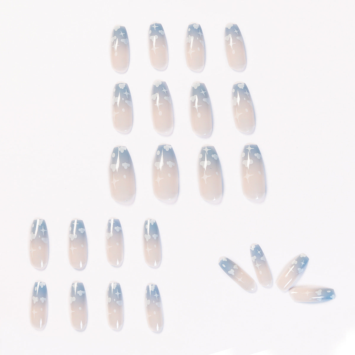 Gray Blue Cotton Cloud Wearing Nail Finished Soft Nail Fake Nail Patch Removable-5680e443b970cf1df41fcadc3122949a