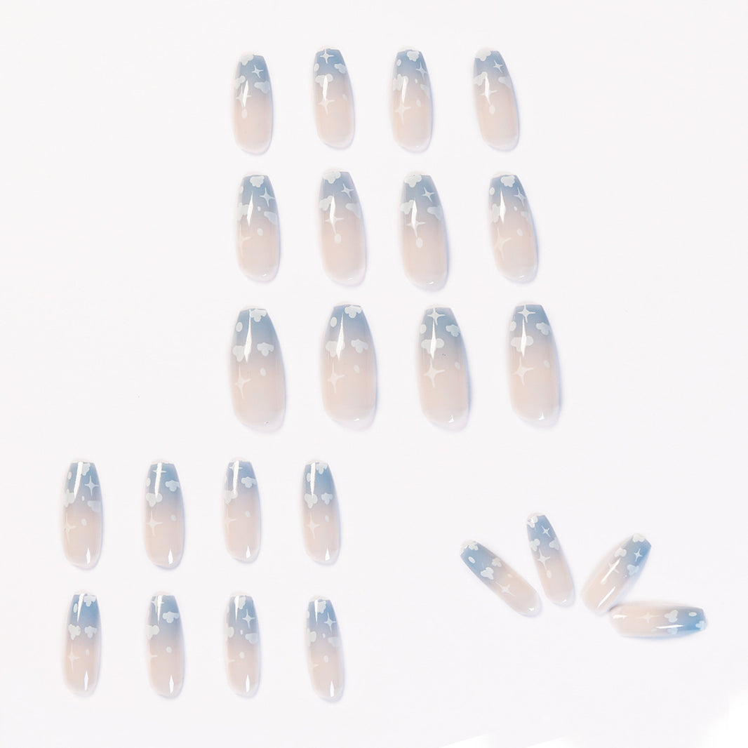 Gray Blue Cotton Cloud Wearing Nail Finished Soft Nail Fake Nail Patch Removable-5680e443b970cf1df41fcadc3122949a
