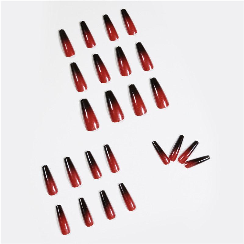 Red And Black Gradient Long Ballet Wear Nails Finished Fake Nails Nail Patch-4b37ee08023ec1d3f588e138685b3d35