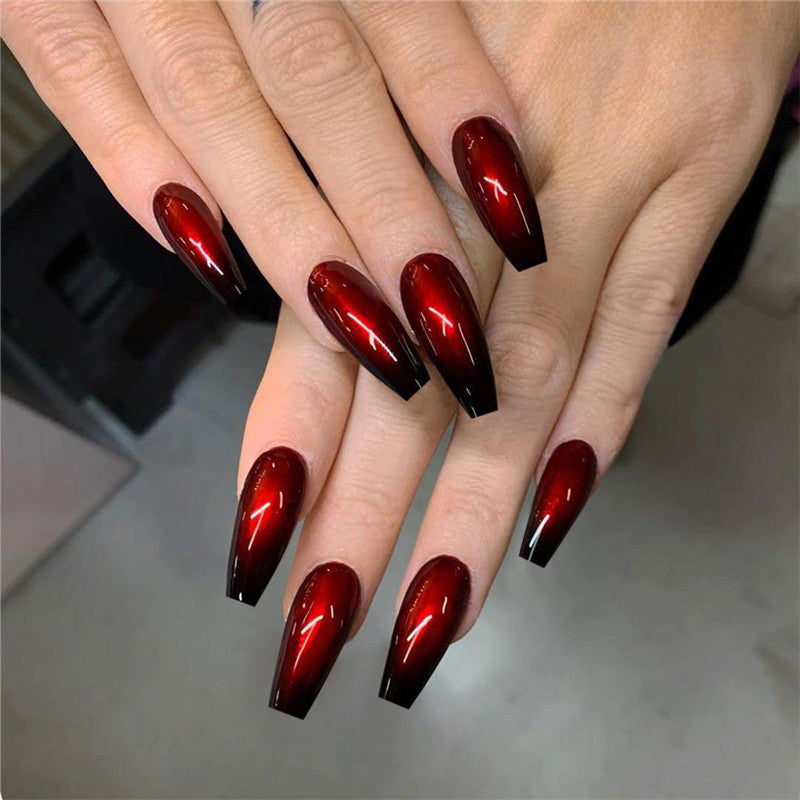 Red And Black Gradient Long Ballet Wear Nails Finished Fake Nails Nail Patch-fbde48423651222a96ad6c5a35b83f58